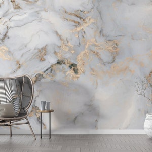 Gold Look Abstract Wallpaper With Marble Pattern , Modern Wall ...