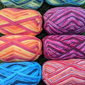 Striped Sock Yarn: Superwash Wool Nylon Blend, 100g