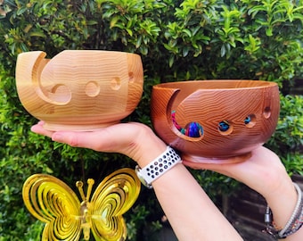 Handcrafted Ash Wood Yarn Bowl | Tangle-Free Yarn Holder | Knitting & Crocheting Storage