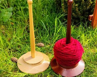Wooden Yarn Ball Holder: Revolving Ash Wood Knitting Spindle