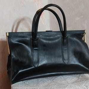 Les Créations Jeanne Bernard PARIS (Jenny Sacerdote) Grand sac à main en cuir noir Sac vintage EXTRÊMEMENT RARE ~ qualité muséale