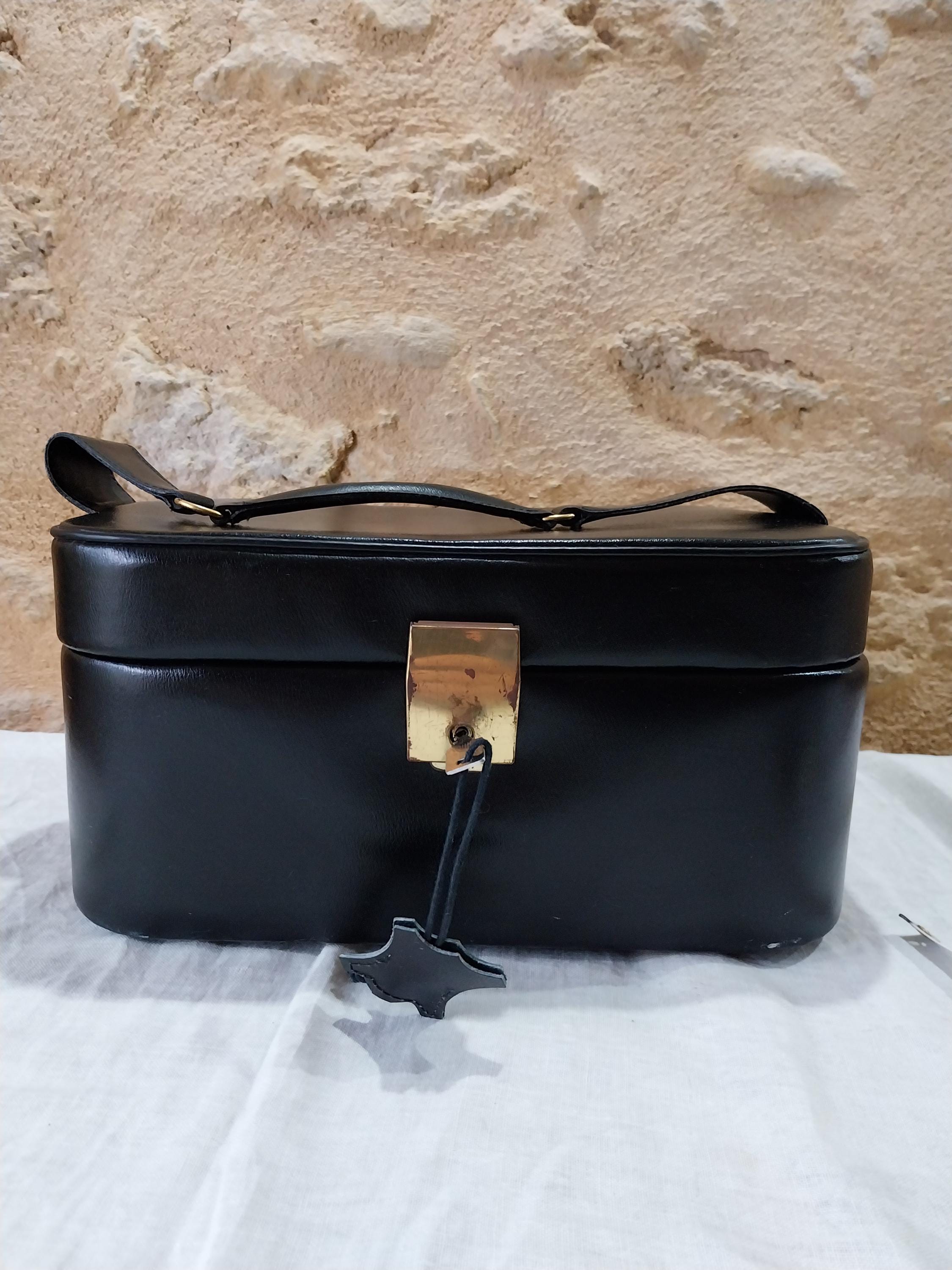 Sac à Main Vanity Vintage Années 70 - Cuir Noir Style Petite Valise, France