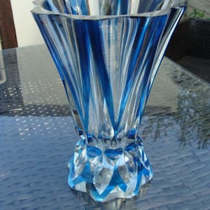 Large blue crystal vase