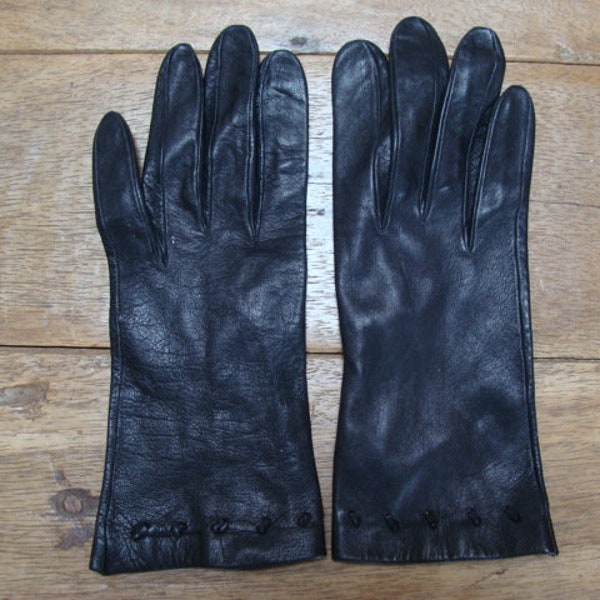 Gants vintage pour femme en cuir noir taille 6 1/2