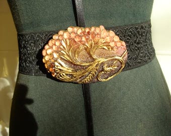 1980s 90s Gold Metal Shell Buckle Stretch Belt | Art Deco  display picture 3