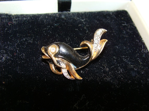 Broche Poisson En Métal Doré Avec Oxydes - Style Années 70, Occasion