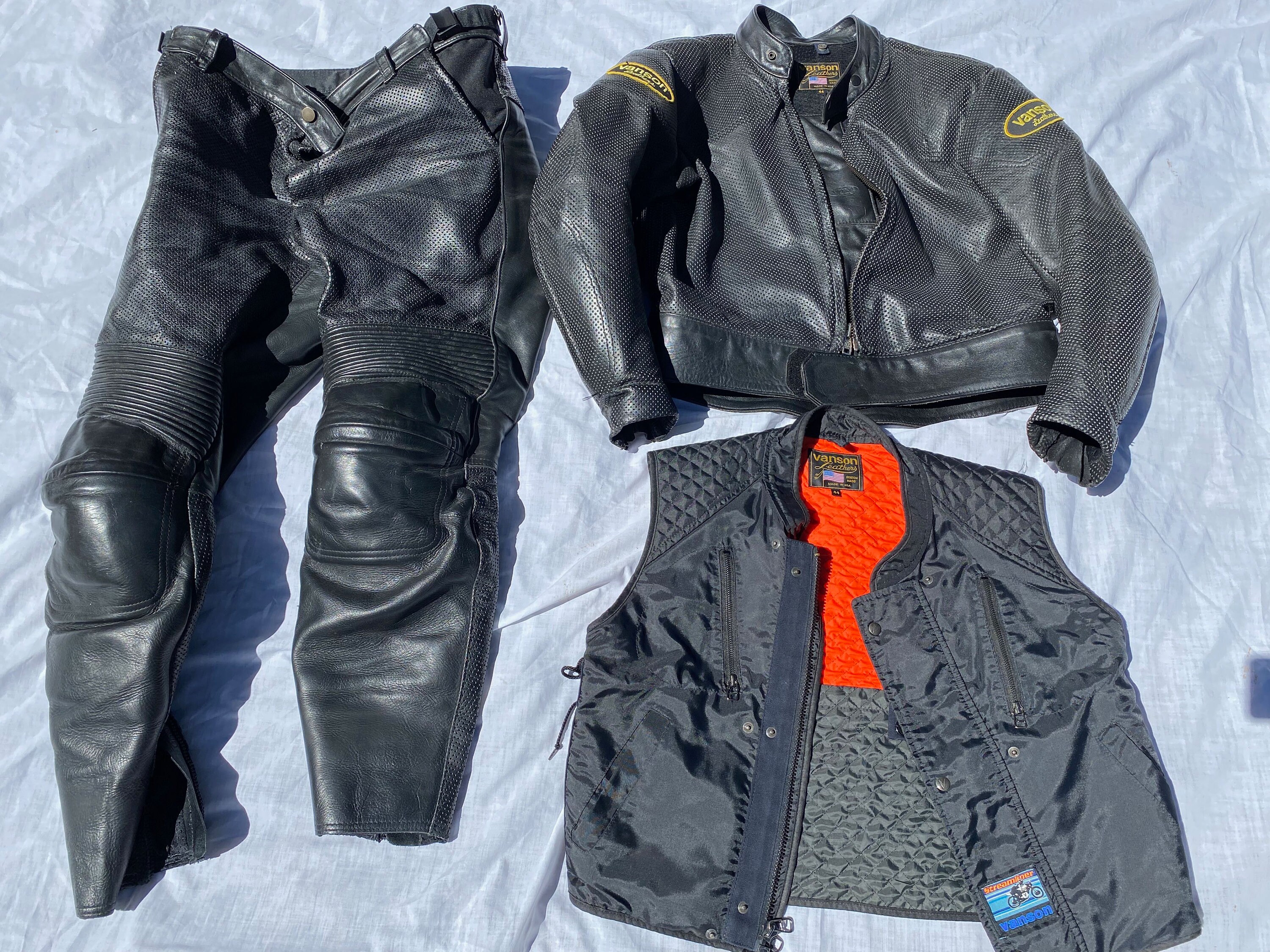 Vanson Leather Vented Motorcycle Jacket Pants and Liner Vest