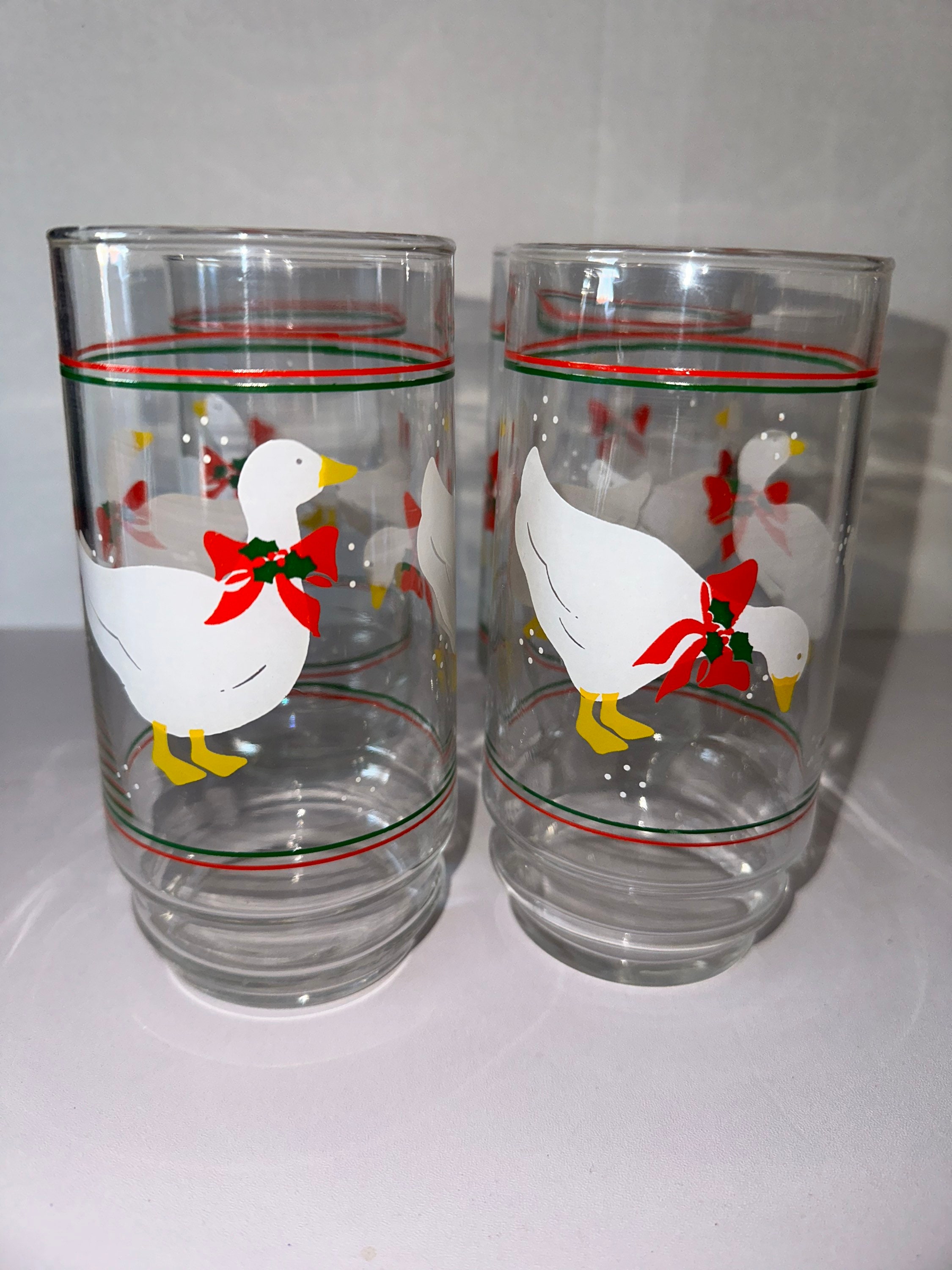 Vintage Set of 4 Duck Christmas Holiday Glass Cups. Etsy