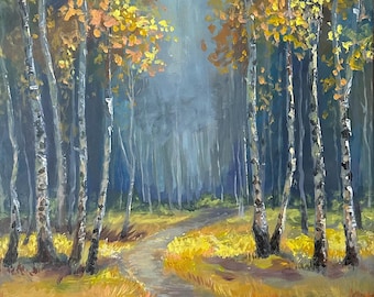Autumn Forest Acrylic Painting, Autumn Framed Painting, Hand Painted Wall Decor, Modern Wall Art, Forest Landscape Painting