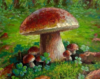 Brauner Pilz Gemälde auf Leinwand Original • Waldpilz Gemälde • Zauberwald • Geschenk für Naturliebhaber