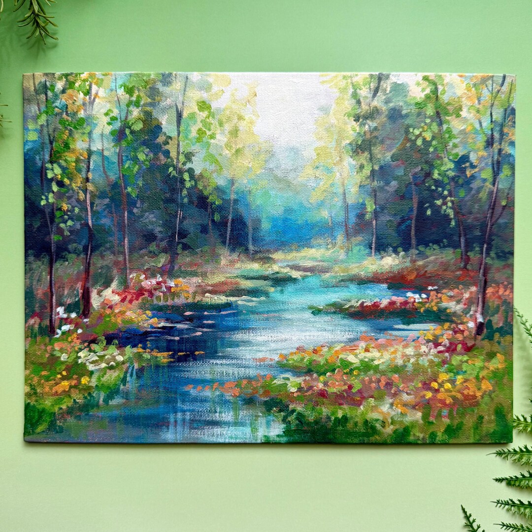 Forest Oil Painting on Canvas, Hand Painted Wall Decor, Modern Canvas ...