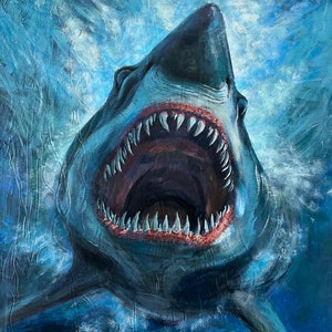 Shark Original Painting, Shark Stretched Canvas Painting, Original Sea Creature Painting, Ocean Art, Hand Made Wall Decor