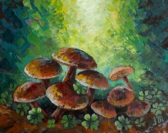 Brauner Pilz Gemälde auf Leinwand Original • Waldpilz Gemälde • Zauberwald • Geschenk für Naturliebhaber