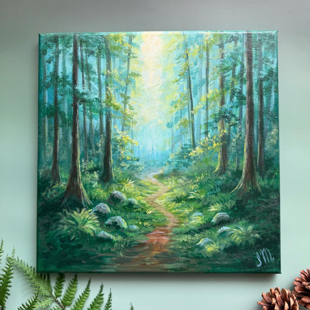 Dark Forest Oil Painting on Canvas, Hand Painted Wal…