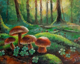 Brauner Pilz Gemälde auf Leinwand Original • Waldpilz Gemälde • Zauberwald • Geschenk für Naturliebhaber