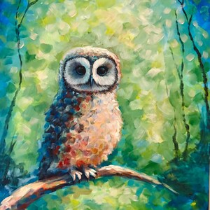 Original Owl Canvas Painting, Hand Painted Ready to Hang Artwork, Canvas Wall Decor, Wall Art Original Decor, Fine Art Painting
