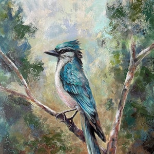 Original Bluebird Oil Painting, Bluebird Painting, Bird Watchers Gift, Nature Lovers Gift, Wall Art Original Decor, Fine Art Painting