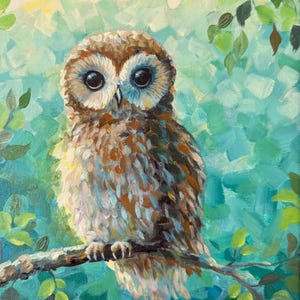 Original Owl Canvas Painting, Hand Painted Ready to Hang Artwork, Canvas Wall Decor, Wall Art Original Decor, Fine Art Painting