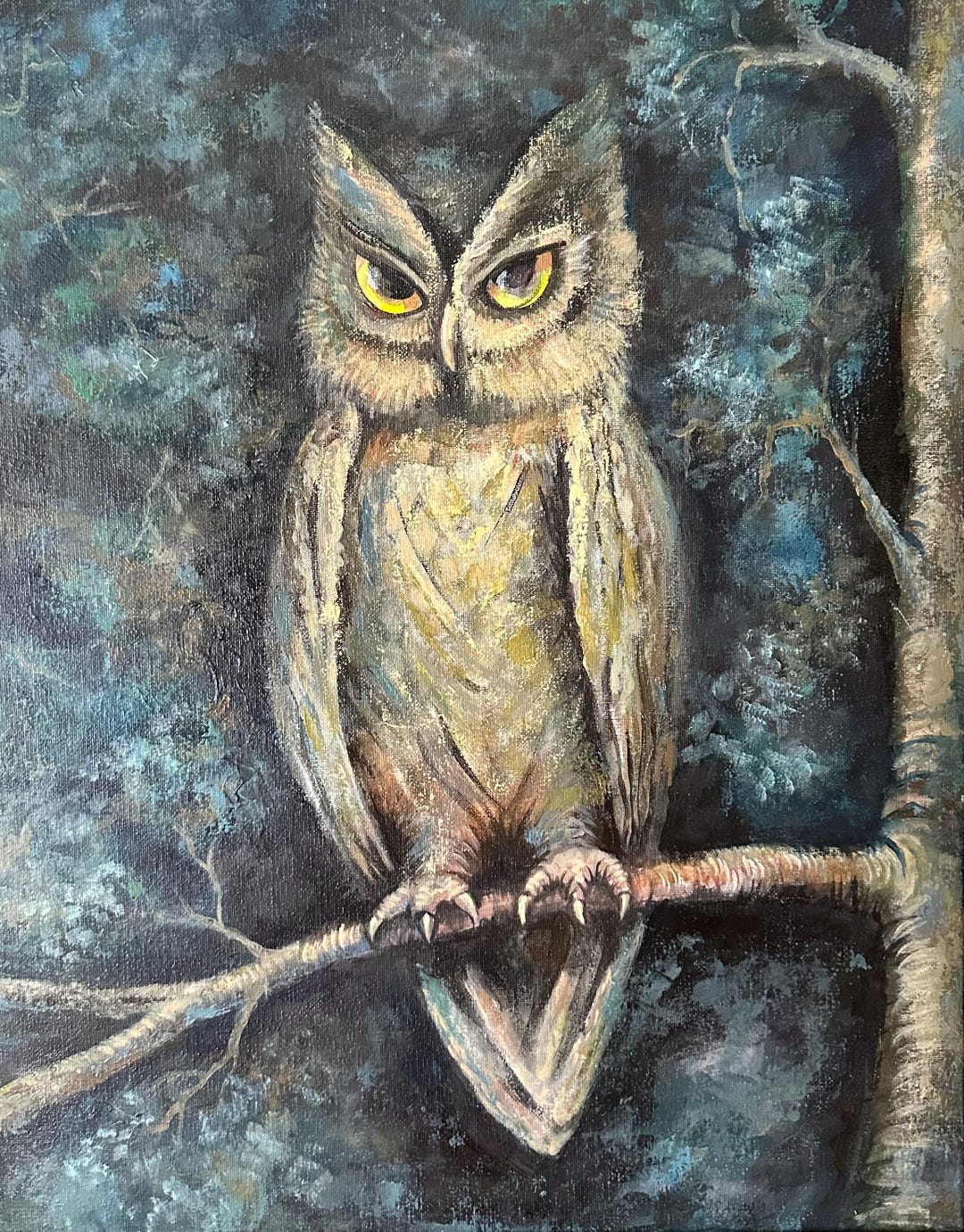Original Owl Canvas Painting • One of a Kind Painting • Bird Wall Decor ...