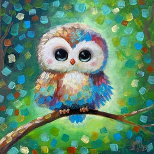Original Owl Canvas Painting, Hand Painted Ready to Hang Artwork, Canvas Wall Decor, Wall Art Original, Baby Owl Painting, Nursery Decor
