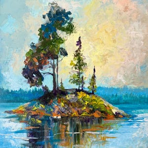 Island Landscape Painting, Acrylic Painting on Canvas, Original Abstract Contemporary Wall Art, Living Room Wall Decor, Home Art Decor
