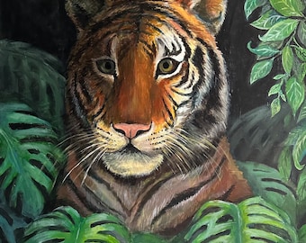 Original Tiger Painting on Canvas, Acrylic Canvas Painting, Tiger Canvas Modern Wall Art, Animal Painting Home Decor, Wild Animal Painting