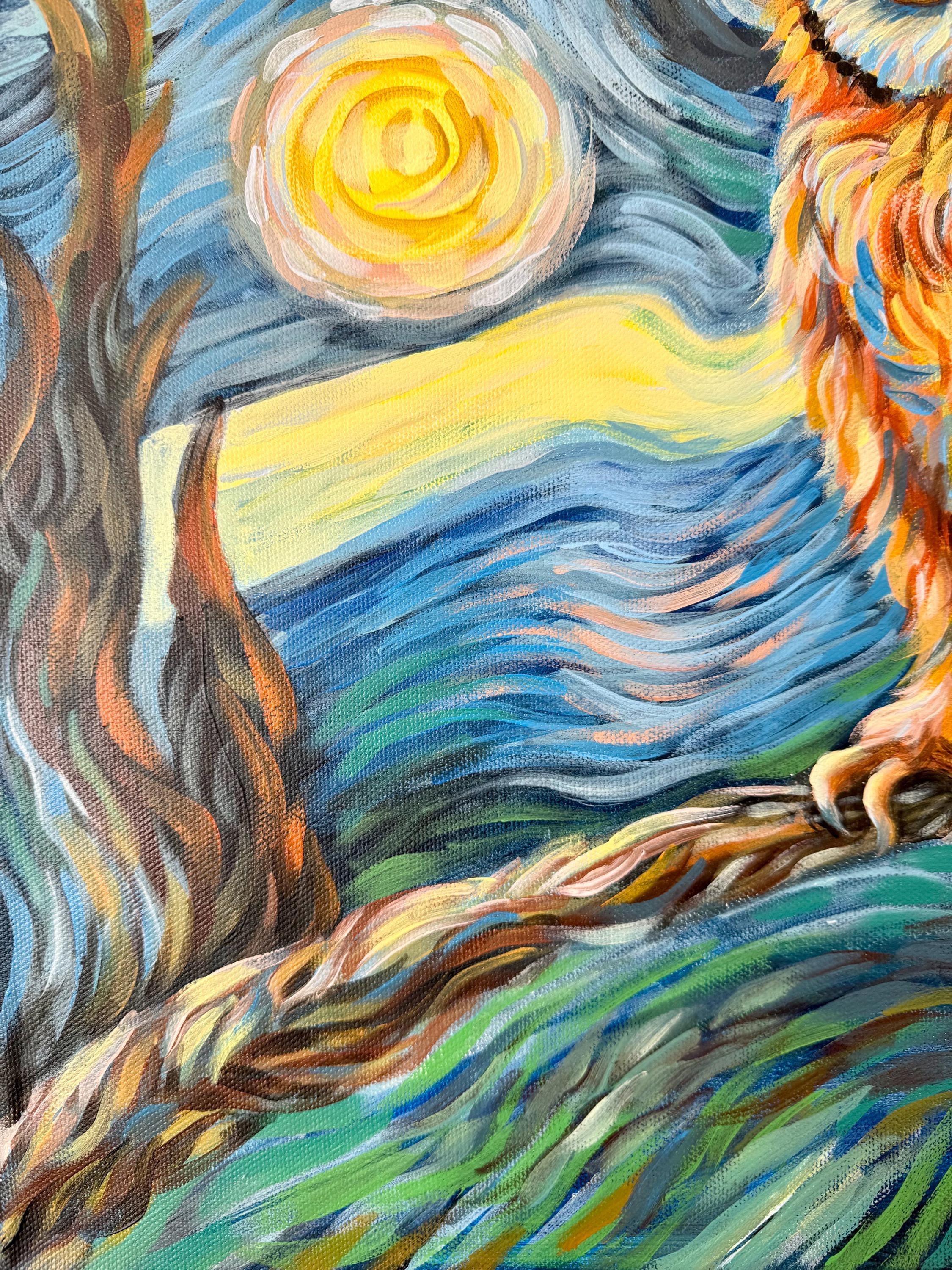 The Starry Night Owl Canvas Painting, Hand Painted Ready to Hang ...