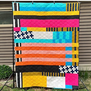 Easy & Fast Mid-Century Modern Quilt Pattern - Assemblage Quilt Pattern PDF Download - for Beginner Sewing with Instructions for Throw Size