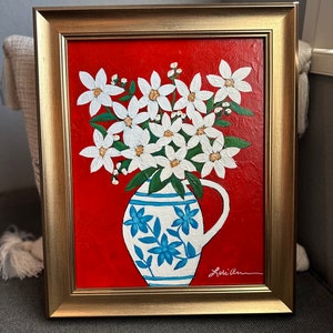 original art, floral art, painting on canvas,flower painting, abstract painting, abstract flowers, elegant floral red and white floral art