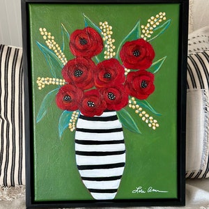 original art, floral art, wall art, floral bouquet painting, flowers in vase oil painting canvas art still life painting red roses