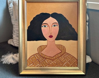 Original Abstract Woman Portrait Painting: Acrylic & Oil on Canvas