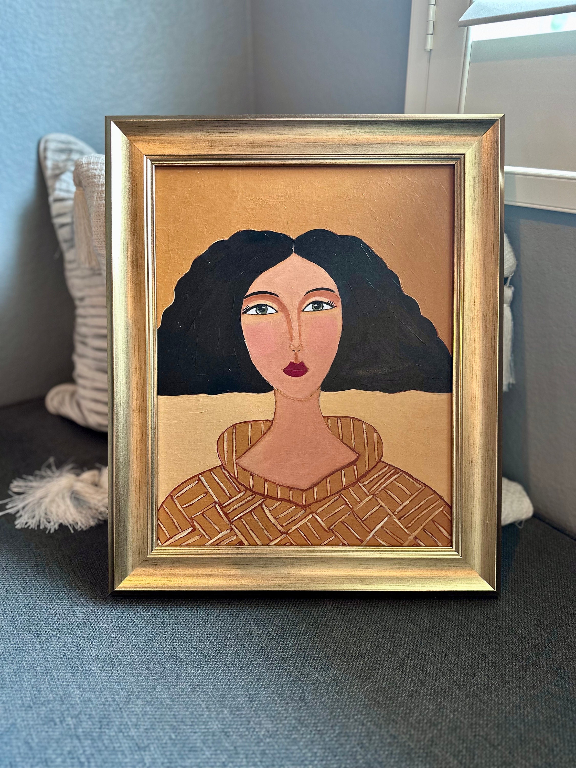 Original Abstract Woman Portrait Painting: Acrylic & Oil on Canvas