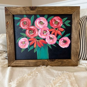 original art, floral art, framed art, painting on canvas, happy art. flower painting, home decor, abstract painting, abstract flowers