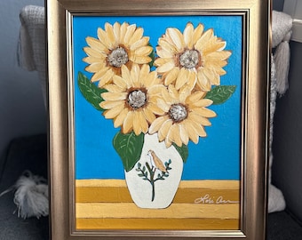Original Sunflower Painting: Acrylic Floral Art on Canvas (14x11 inch)