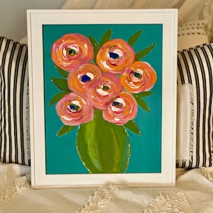 original art, floral art, framed art, painting on canvas, happy art. flower painting, home decor, abstract painting, abstract flowers