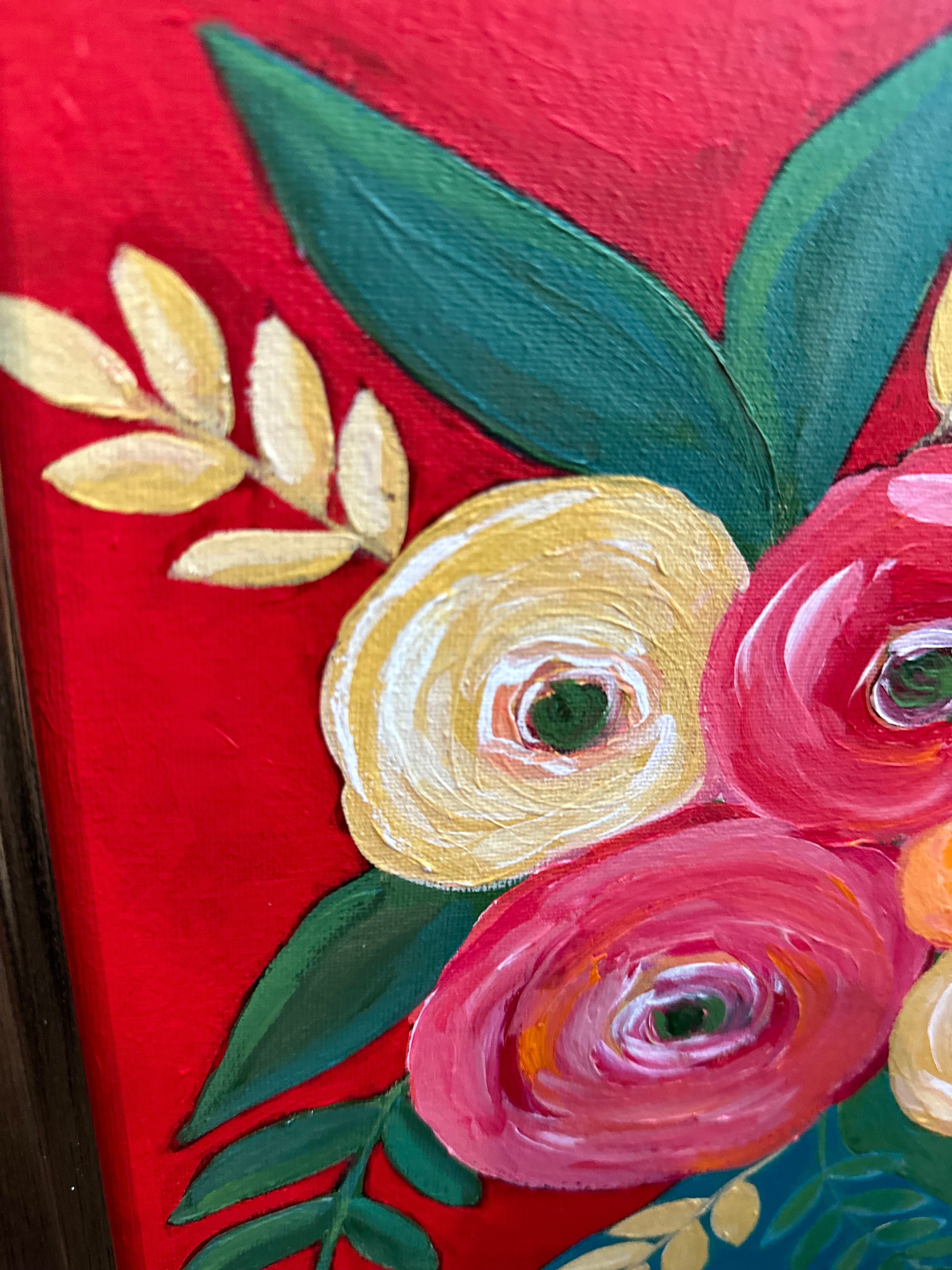 Original Floral Painting on Canvas: Red & White Abstract Art (14x11 ...