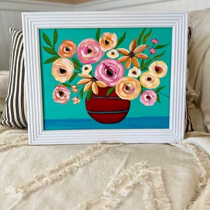 original art, floral art, framed art, painting on canvas, happy art. flower painting, home decor, abstract painting, abstract flowers