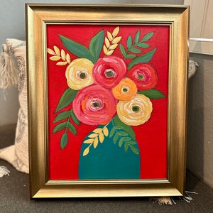 original art, floral art, painting on canvas,flower painting, abstract painting, wall art, elegant floral red and white floral art red