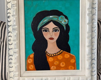 Original Acrylic & Oil Painting: Abstract Woman Portrait, 11x14 Canvas