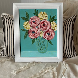 original art, floral art, framed art, painting on canvas, happy art. flower painting, home decor, abstract painting, abstract flowers