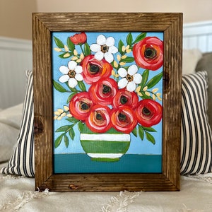 original art, floral art, framed art, painting on canvas, happy art. flower painting, home decor, abstract painting, abstract flowers
