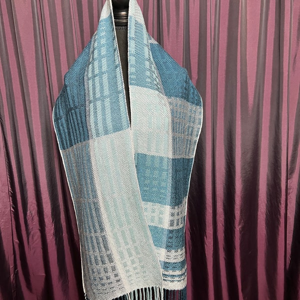 Handwoven Various Blues and Gray Merino/Tencel blend and Tencel Scarf
