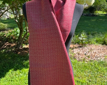 Handwoven Red and Tan Tencel Scarf