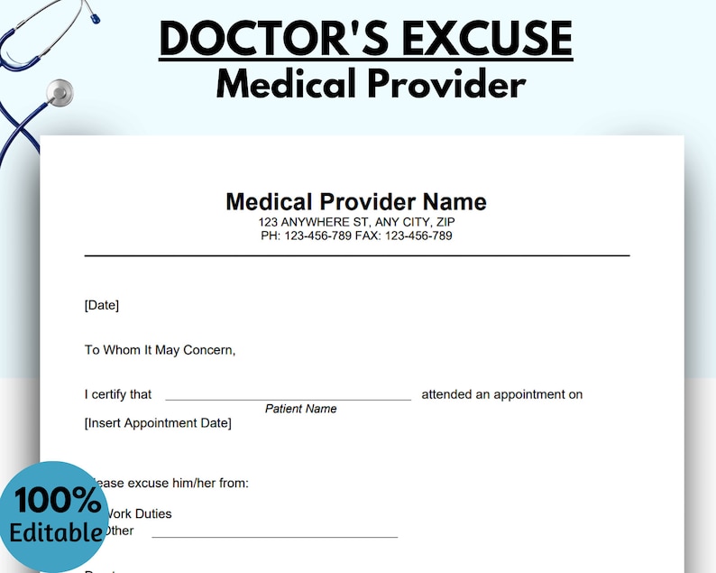 Doctor Excuse Template Doctor Excuse for Work Doctor Excuse Etsy Doctor Excuse Template Doctor Excuse for Work Doctor Excuse Etsy