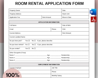 Room Rental Application Form, Rental Application, Landlord Rental Application, Tenant Rental Application, Printable Rental Application