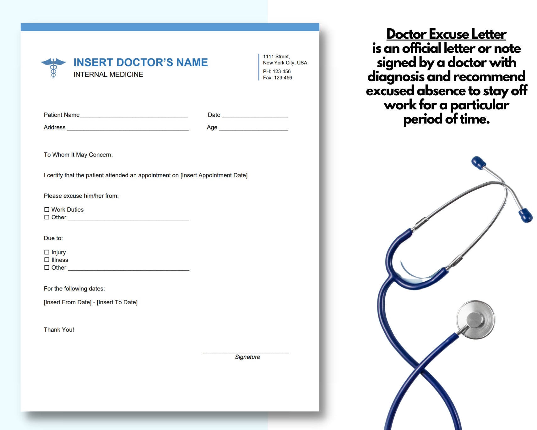 Doctor Excuse Template Doctor Excuse for Work Doctor Excuse Etsy