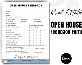 Open House Feedback Form, Realtor Open House Flyers, Realtor Checklist, Real Estate Marketing, Open House Sign in, Canva