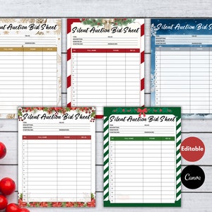 Silent auction bid sheet christmas, printable silent auction bid sheets, Silent auction template, Silent auction bid form, Fundraiser form