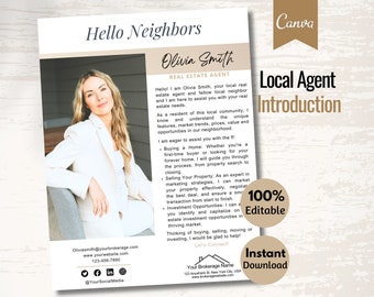 New Agent Introduction Letter, Hello Neighbor Letter, New Agent Flyer, Real Estate Introduction Flyer, Agent Postcard, Real Estate Marketing