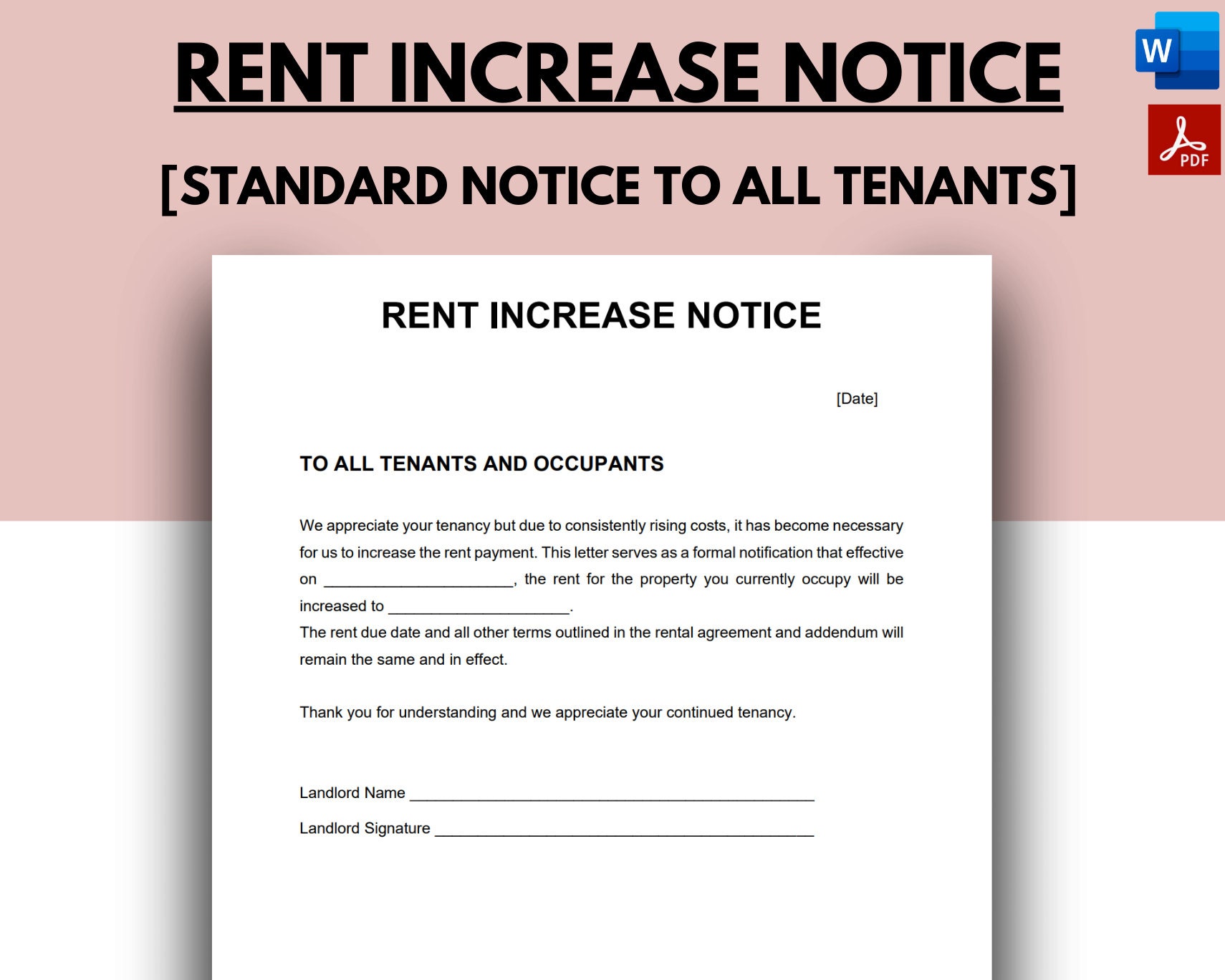 Rent Increase Notice Rent Increase Letter Rent Increase Etsy
